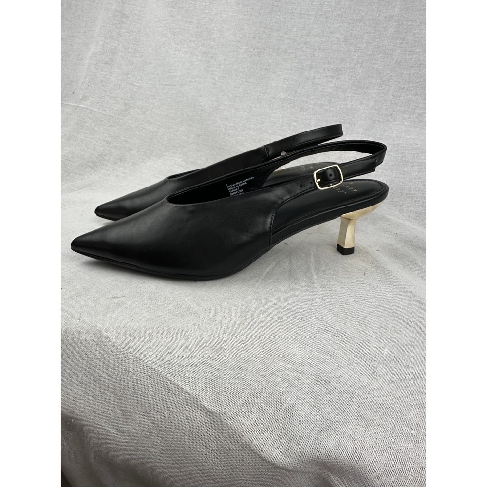 A New Day Womens Black Pointed Toe Slingback Heels Gold Kitten Heel Size 7 NEW - Picture 4 of 6